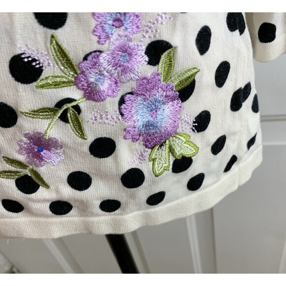 Rsvp by TALBOTS Cardigan Size Large Polka Dot Floral Embroidered Button-Up - Picture 4 of 10